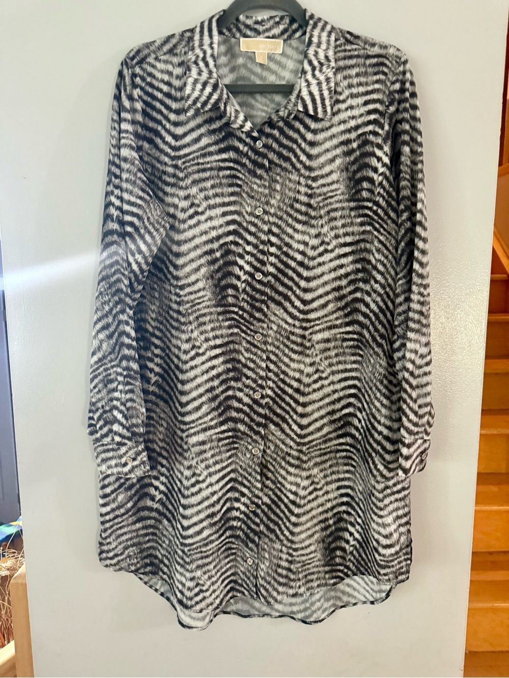 MICHAEL Michael Kors Sheer Zebra Print Button Down Blouse Tunic Dress Size 12